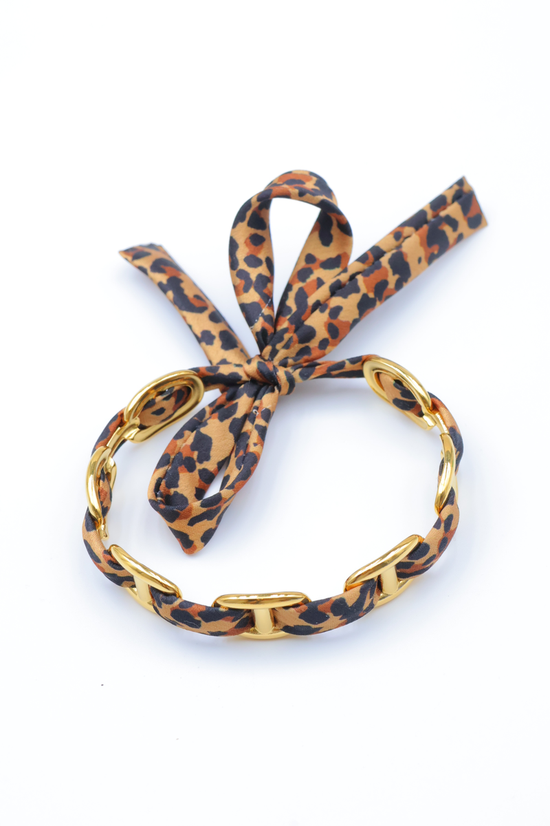 Bracelet en acier inoxydable à maille marine et ruban léopard 2