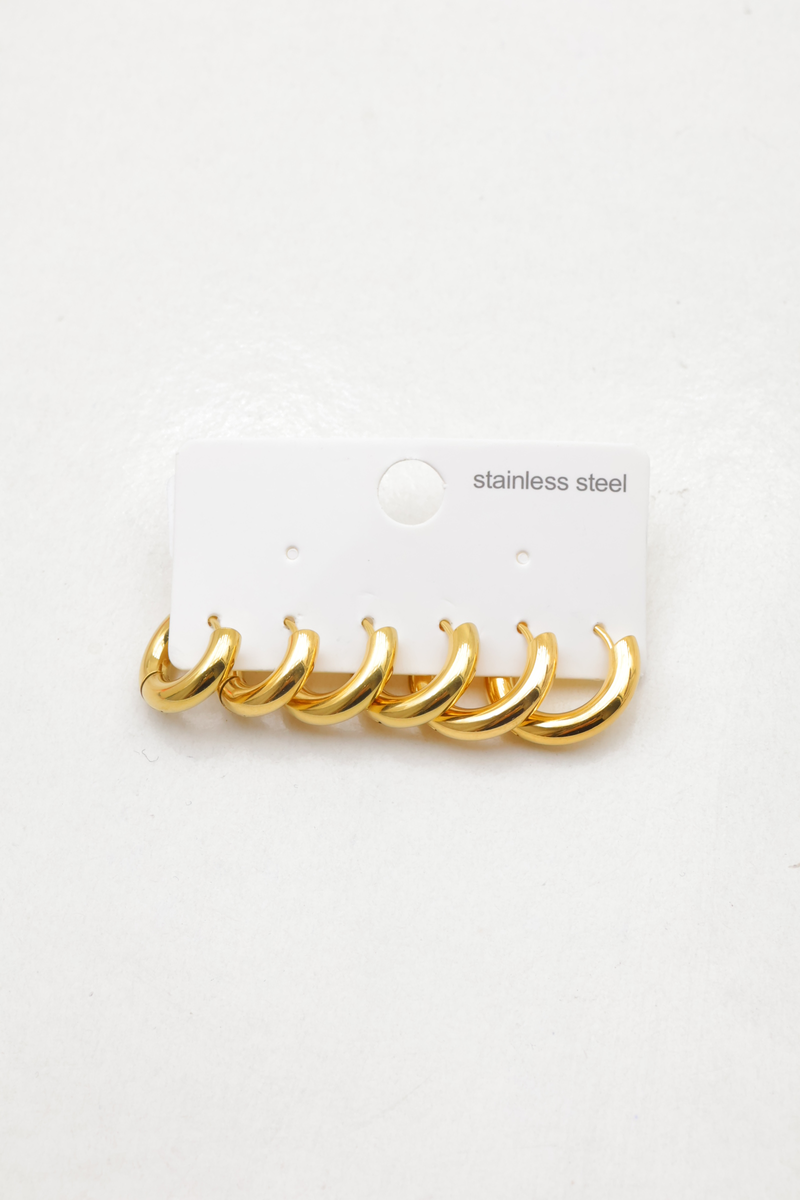 Lot de 3 paires boucles d'oreilles créoles en acier inoxydable