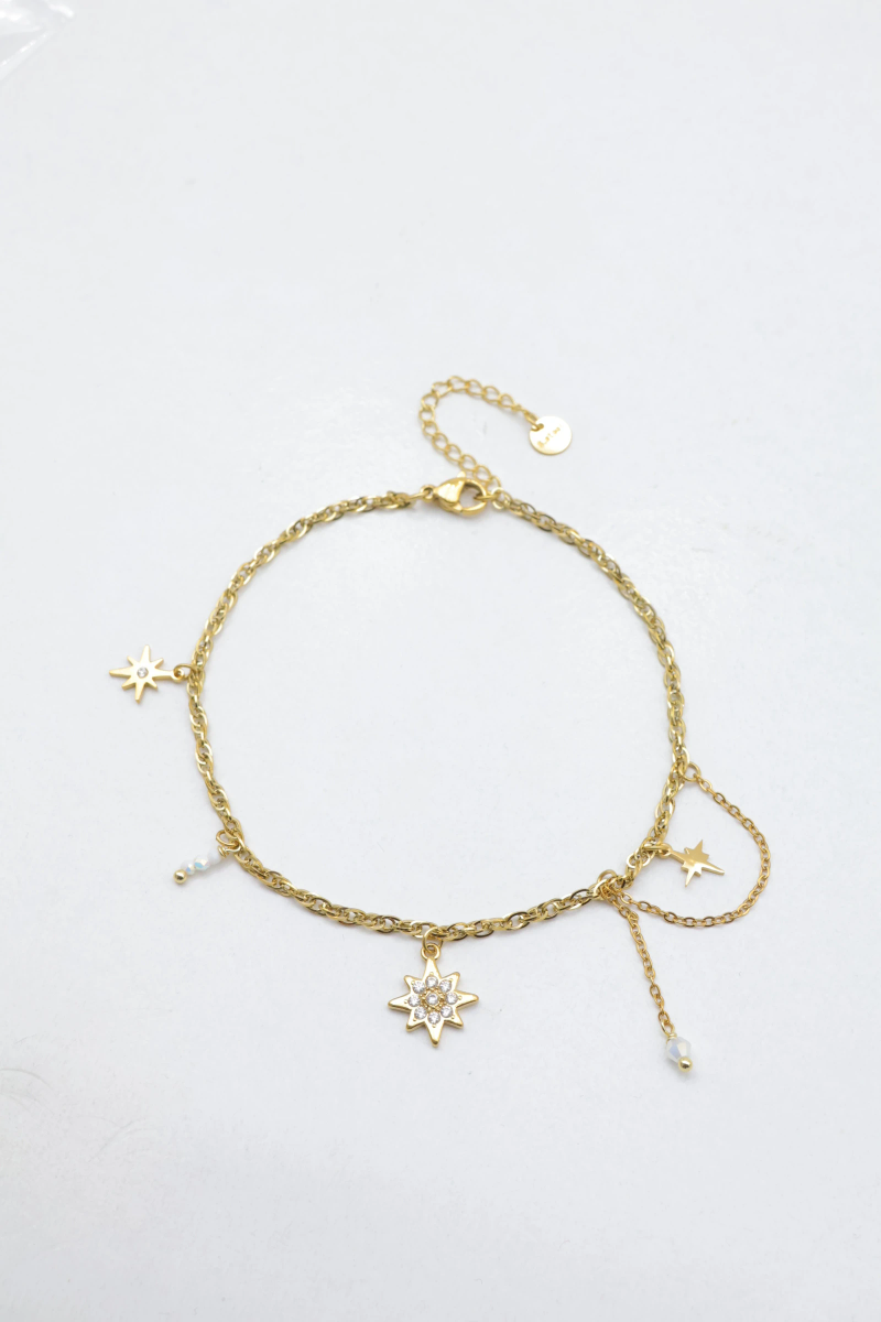 Chaîne de cheville étoiles et perles