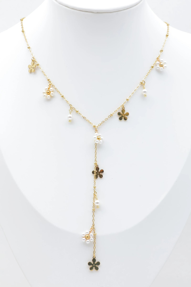 Collier en Y fleurs et perles 2