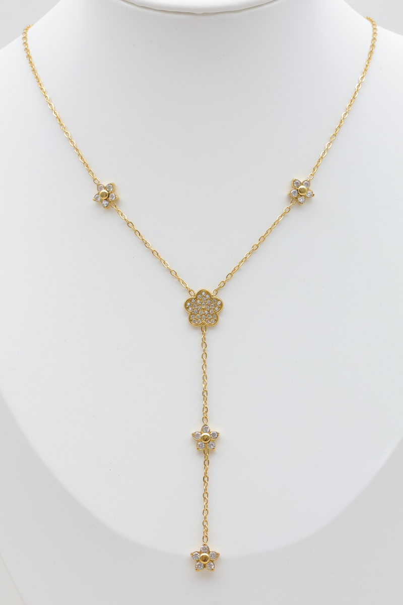 Collana a y in acciaio inossidabile con strass e motivo floreale