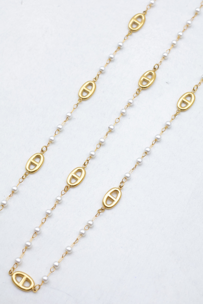 Schmuckset aus edelstahl mit perlen und marinegeflecht
