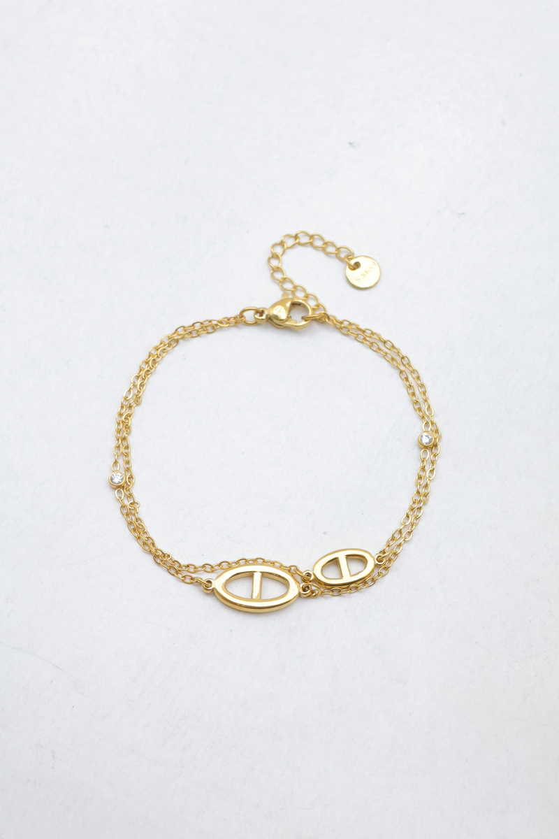 Doppelstrang-armband aus edelstahl mit marinekettenmuster und strasssteinen