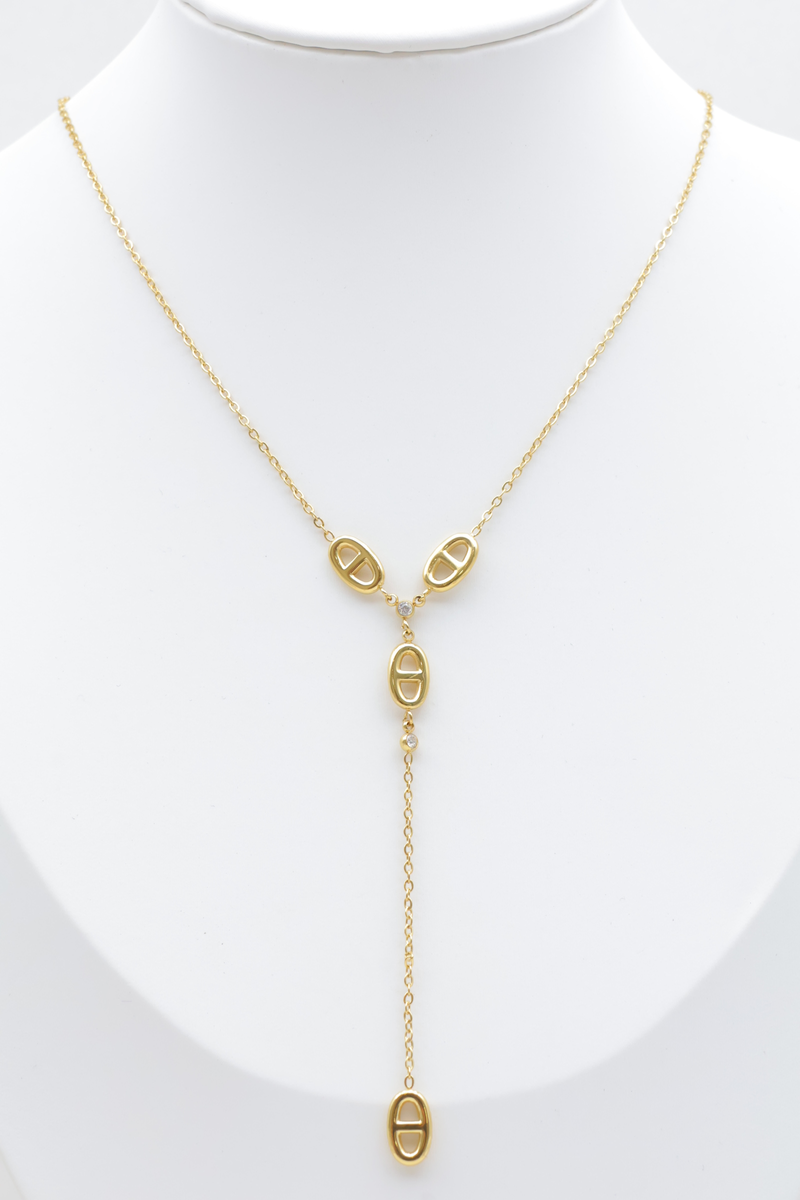Collana a y in acciaio inossidabile con motivi a maglia marina e strass