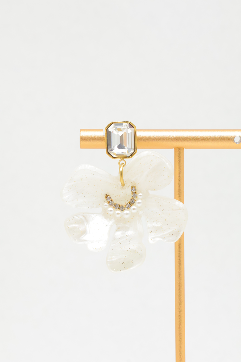 Hängende ohrringe aus edelstahl mit glitzerndem blumenmuster, rechteckigem kristall und strasssteinen