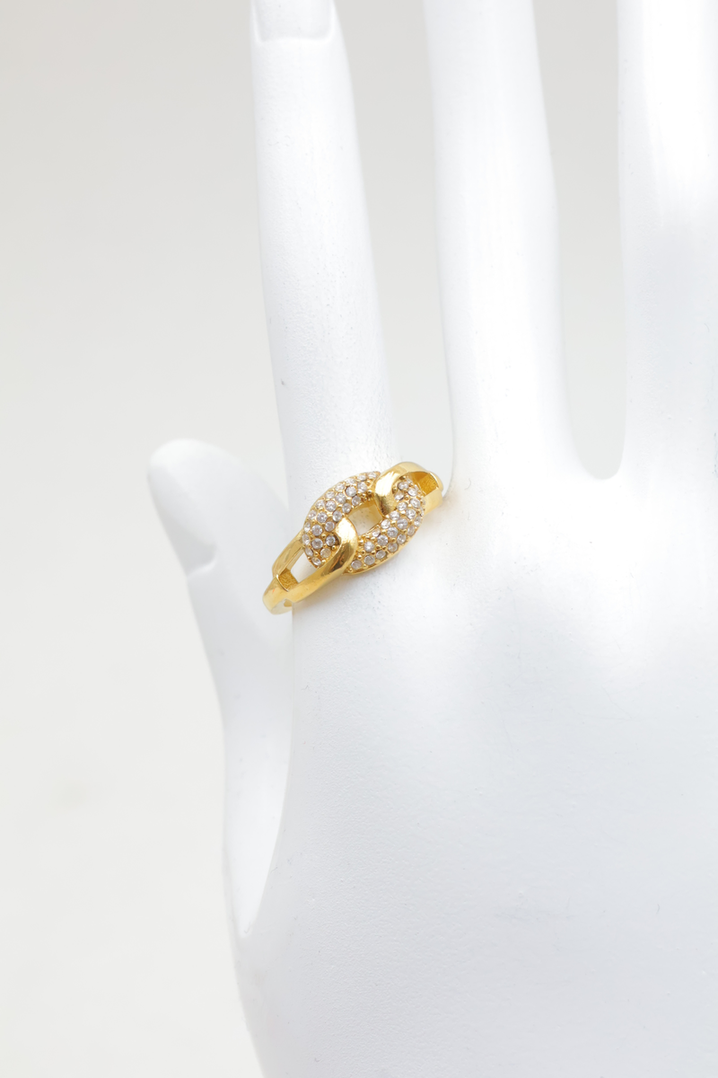 Anillo fino ajustable de acero inoxidable con diseño de cadena marina adornado con estrás