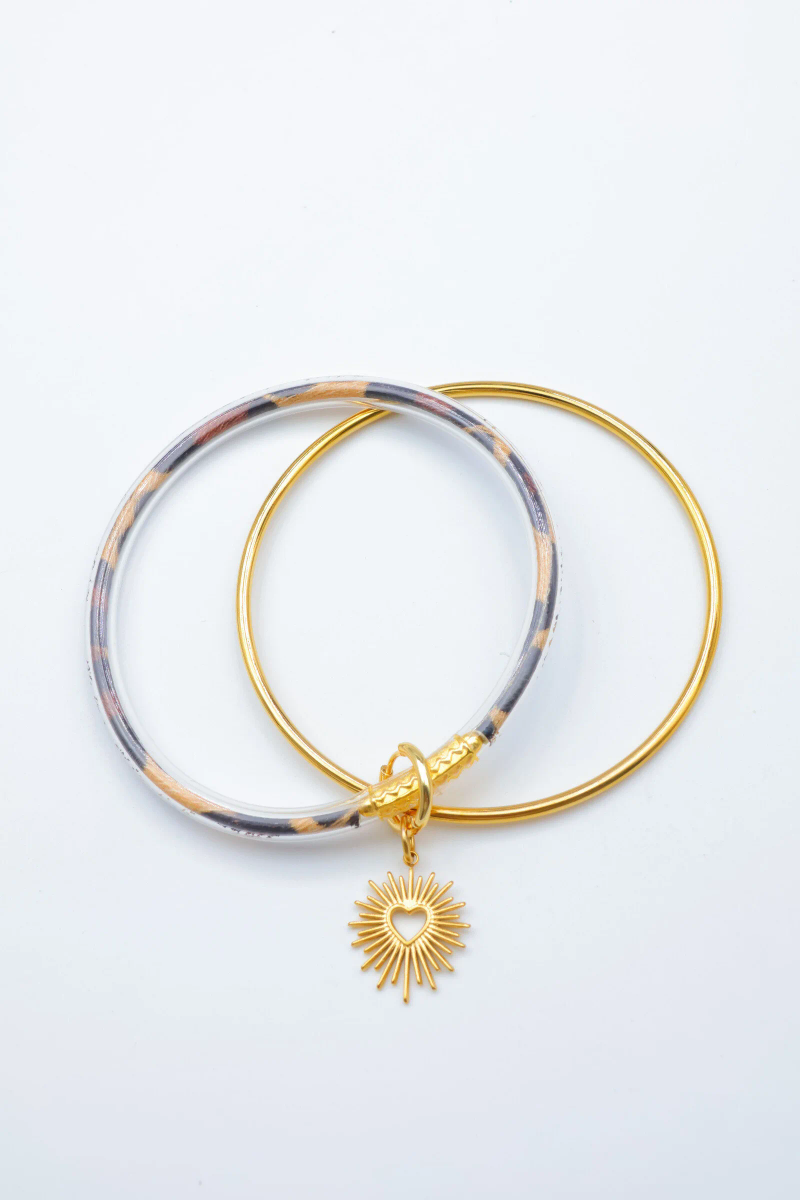 Bracelet jonc double en acier inoxydable – Breloque coeur ensoleillé 2
