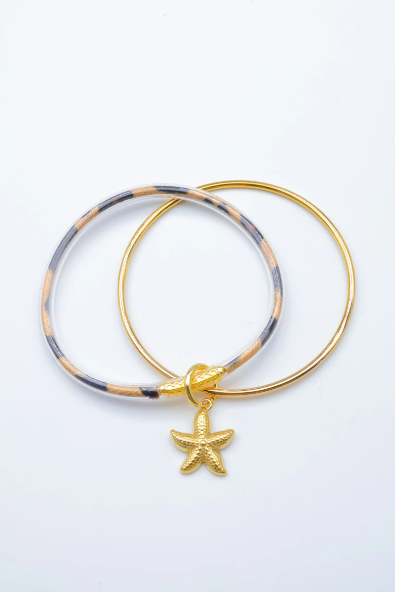 Bracelet jonc double en acier inoxydable – Breloque étoile de mer 2
