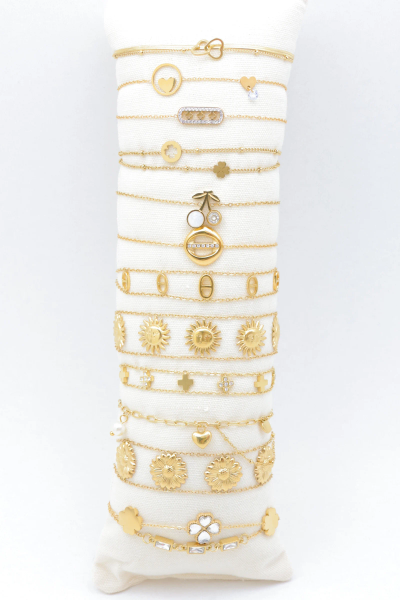 Set of 12 stainless steel bracelets with cushion