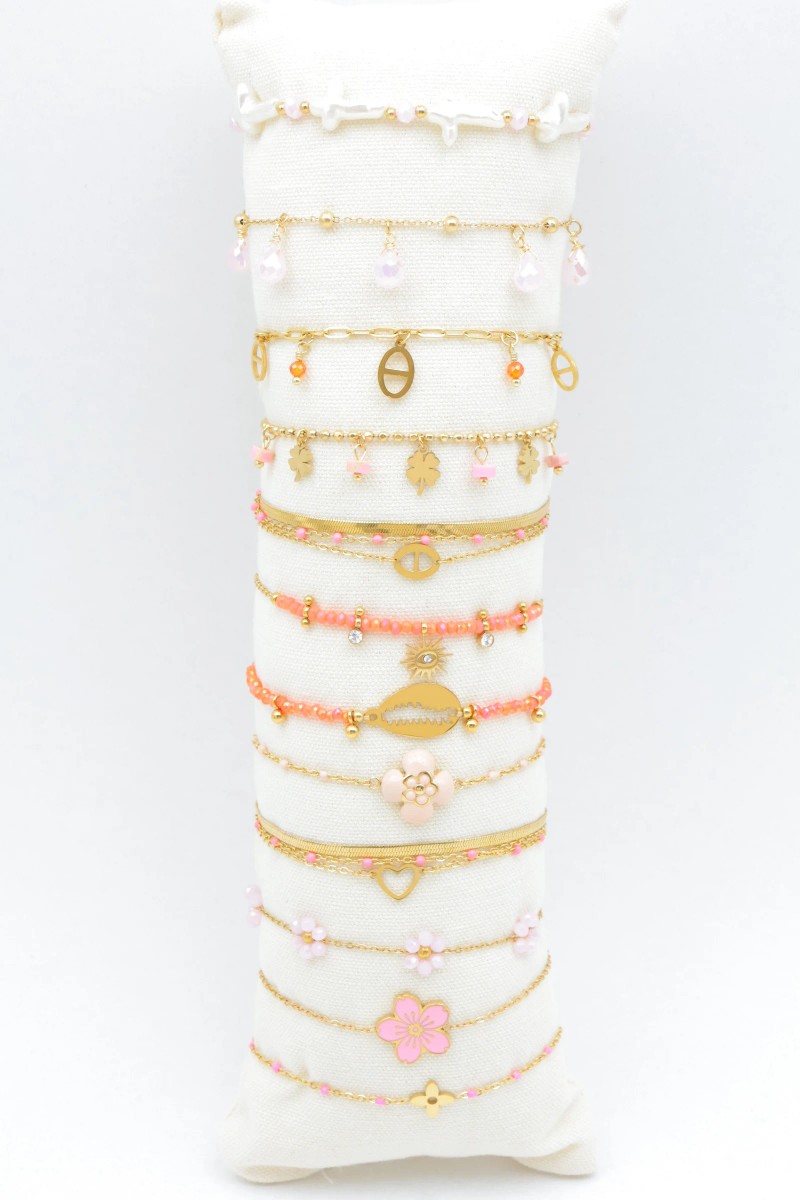 Set of 12 stainless steel bracelets with cushion