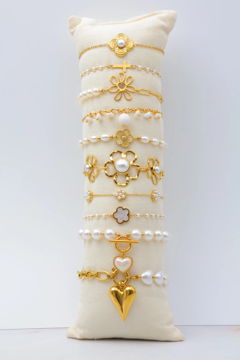 Pack of 10 stainless steel bracelets with cushion