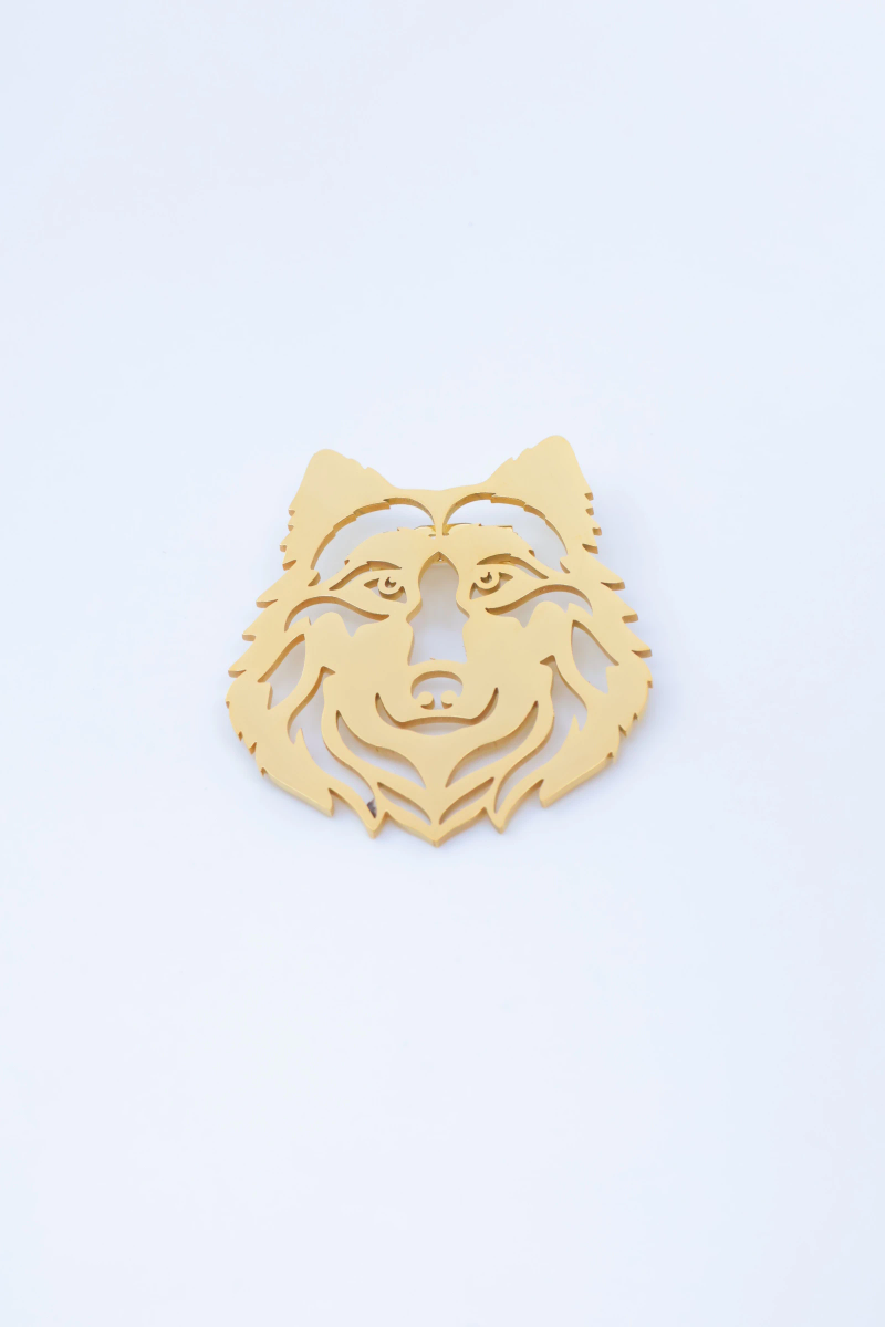 Stainless steel wolf head brooch