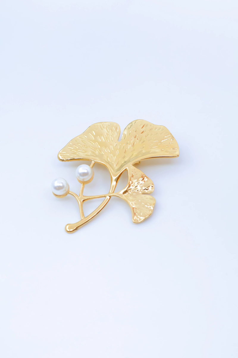 Ginkgo biloba brooch (tree of forty crowns) in stainless steel