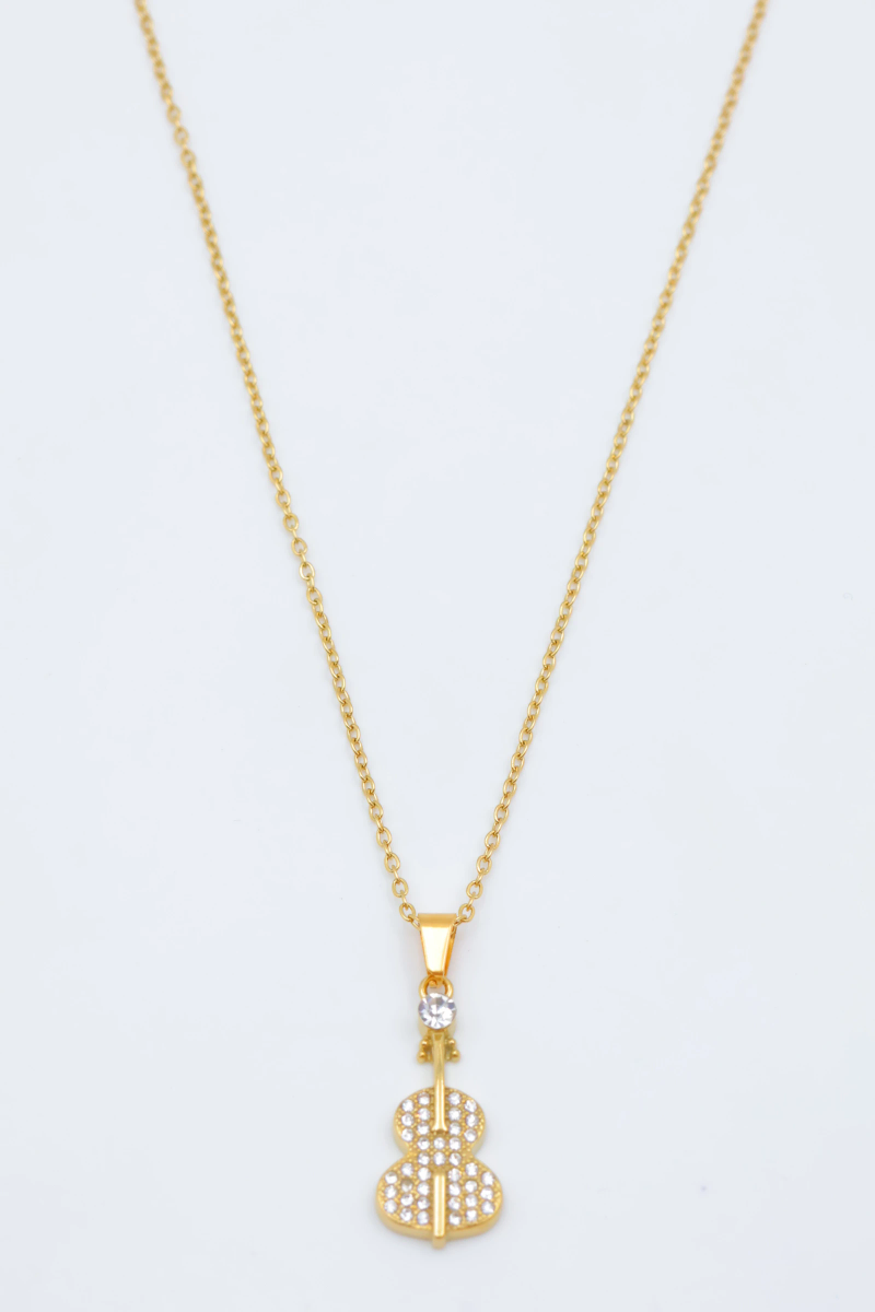 Collier avec pendentif en forme de violon orné de mini strass et d'un petit cristal. 2