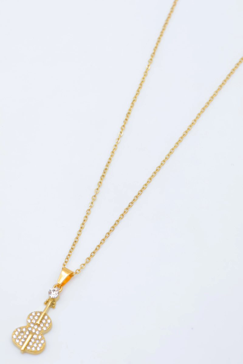 Collier avec pendentif en forme de violon orné de mini strass et d'un petit cristal. 3
