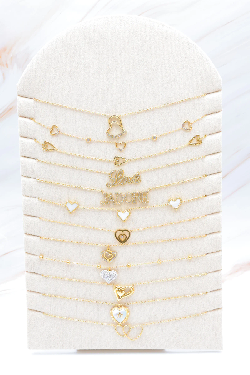 Set of 12 stainless steel necklaces with display stand