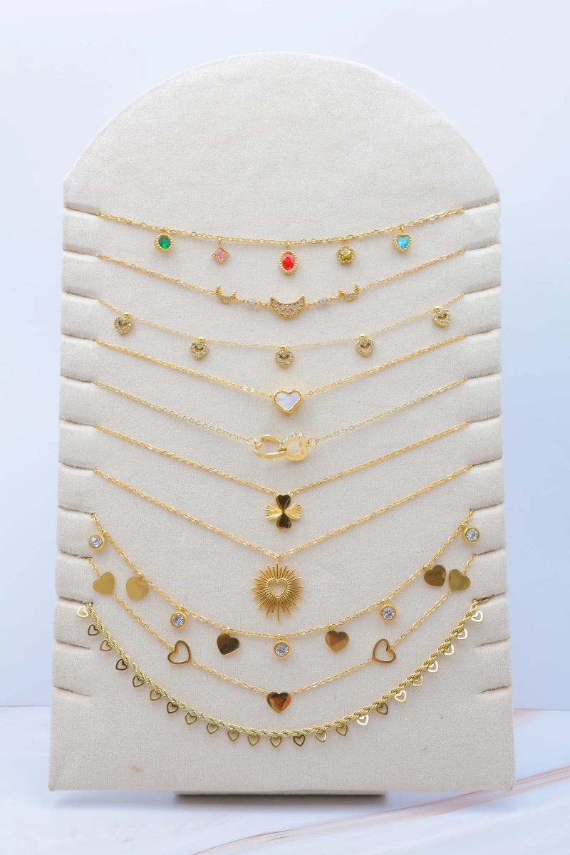 Set of 10 stainless steel necklaces with display stand
