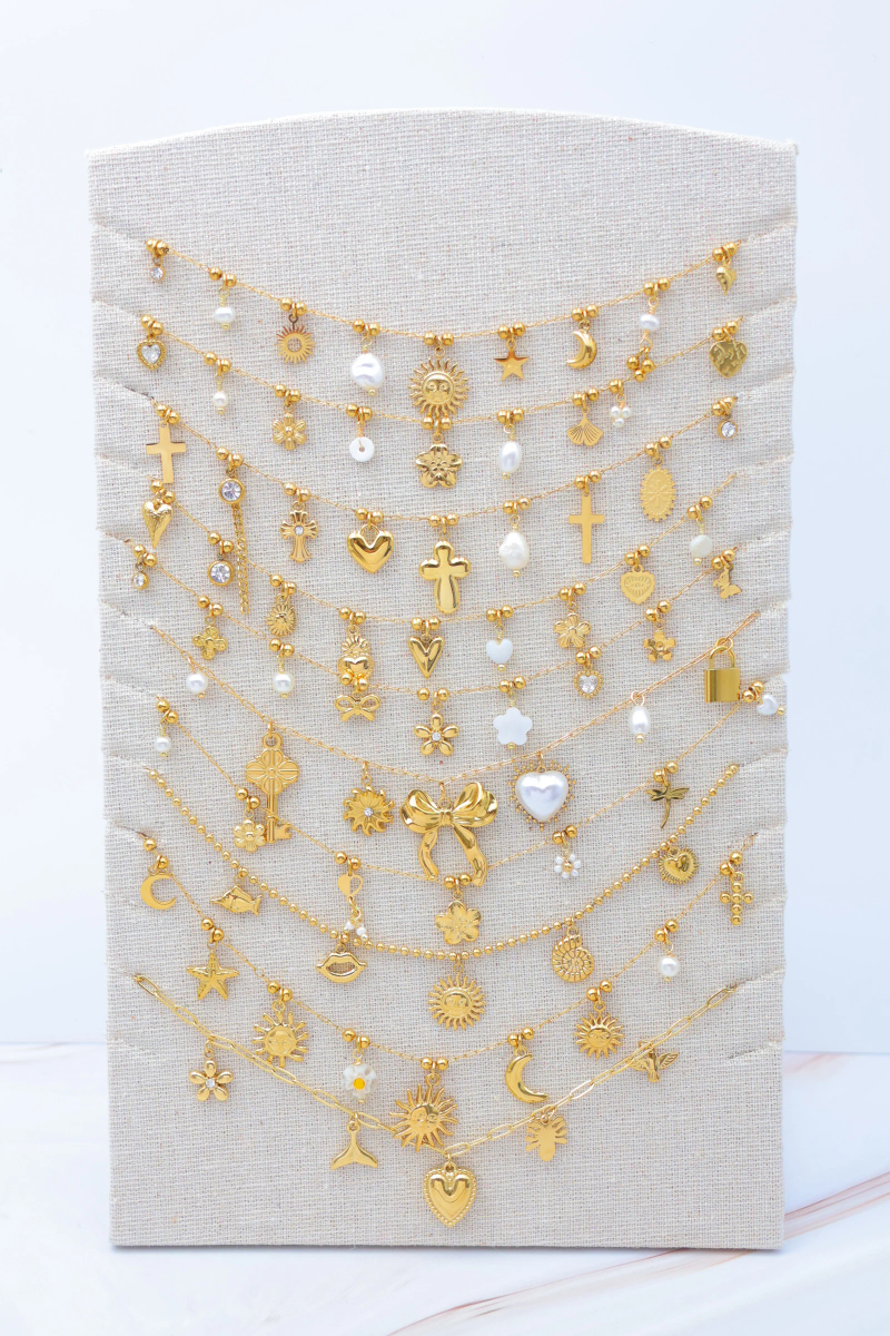 Set of 10 stainless steel necklaces with display stand