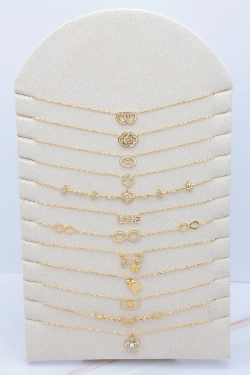 Set of 12 stainless steel necklaces with display stand