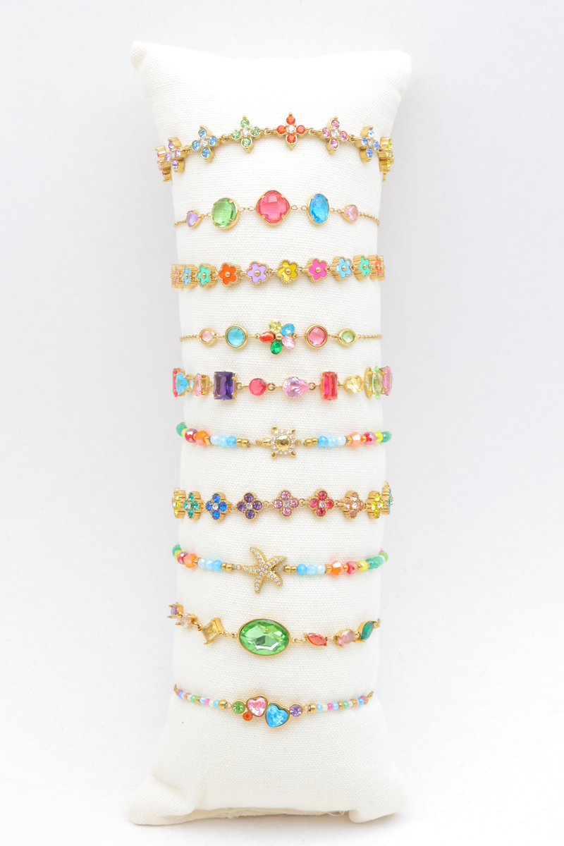 Lot de 10 bracelets chaîne fine à motifs variés — Multicolore