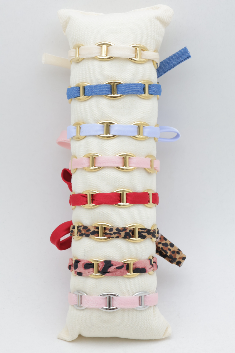 Set of 8 marine chain bracelets with woven ribbon