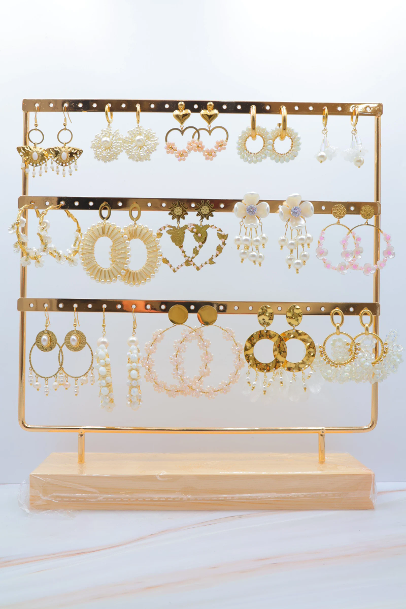 Lot de 15 paires de boucles d'oreilles avec présentoir