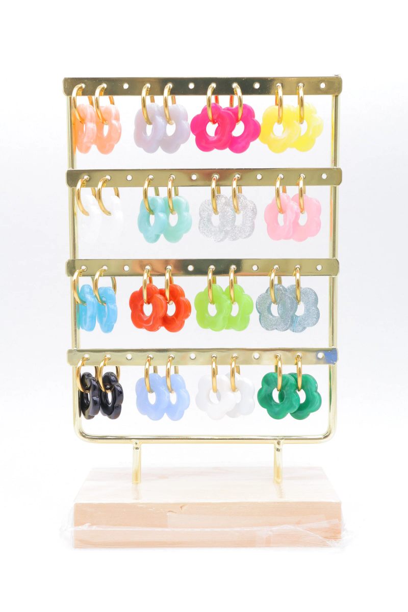 Set of 16 pairs of earrings with display stand — Multicolor