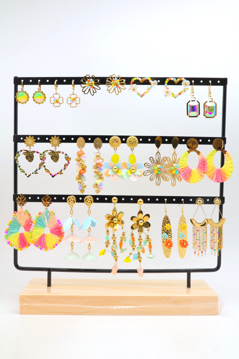 Lot de 15 paires de boucles d'oreilles avec présentoir — Multicolore
