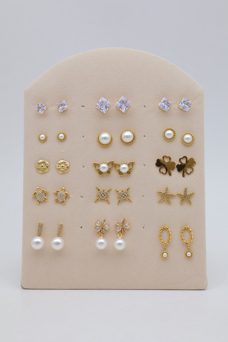 Lot de 15 puces d'oreilles perle, tortue et papillon