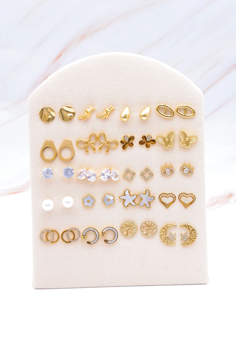 Lot de 20 paires de boucles d'oreilles avec présentoir