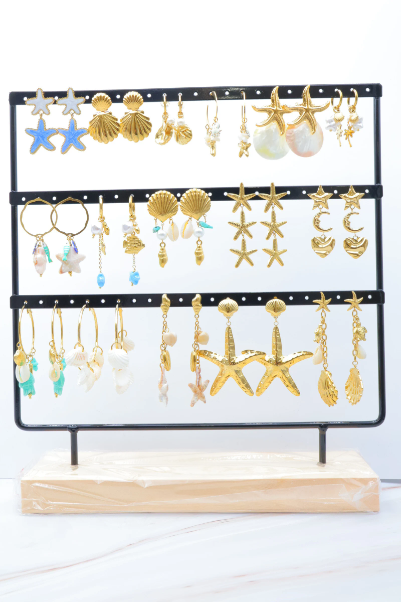Lot de 16 paires de boucles d'oreilles avec présentoir
