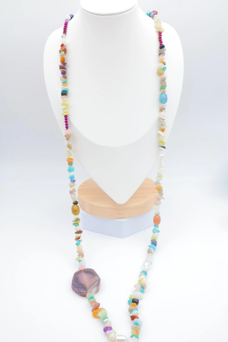 Stainless steel long necklace — Multicolor