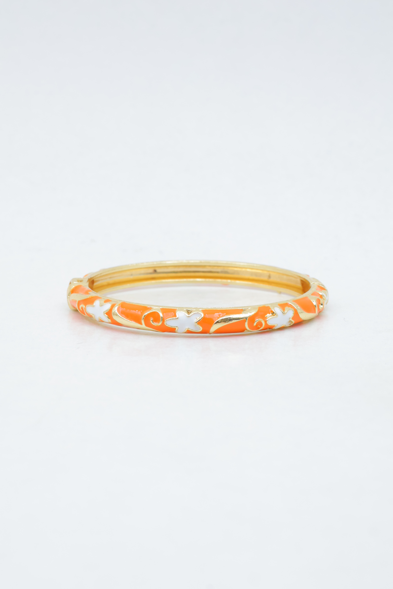 Bracelet jonc thaïlandais en laiton à motifs étoiles et lunes sur revêtement en résine lisse