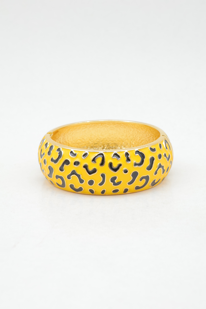 Bracelet jonc thaïlandais large en laiton à motif léopard et revêtement en résine lisse