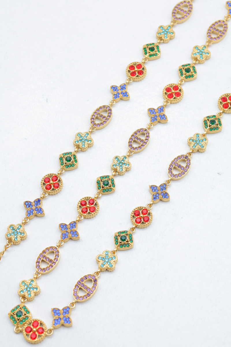 Parure en acier inoxydable motifs géométriques et pavages de strass — Multicolore