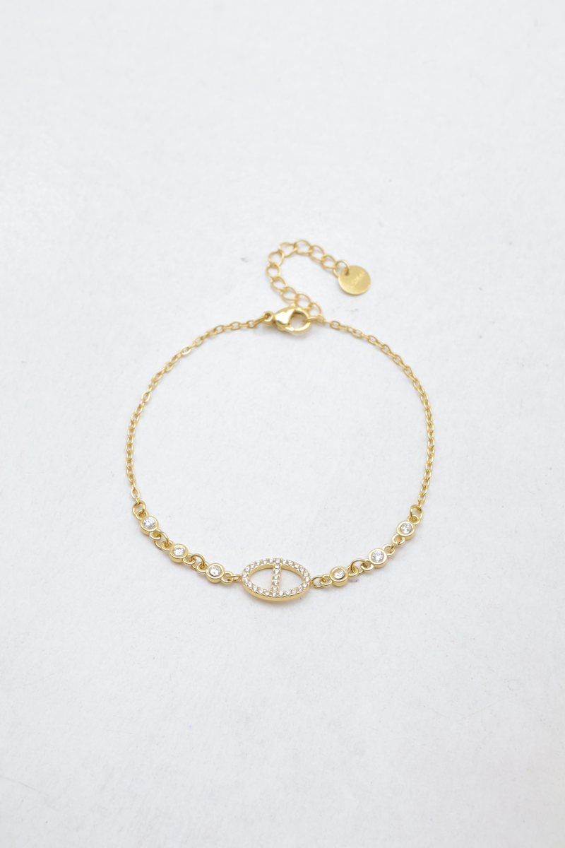 Edelstahl-kettenarmband mit maritimem gliedermuster und strasssteinen besetzt