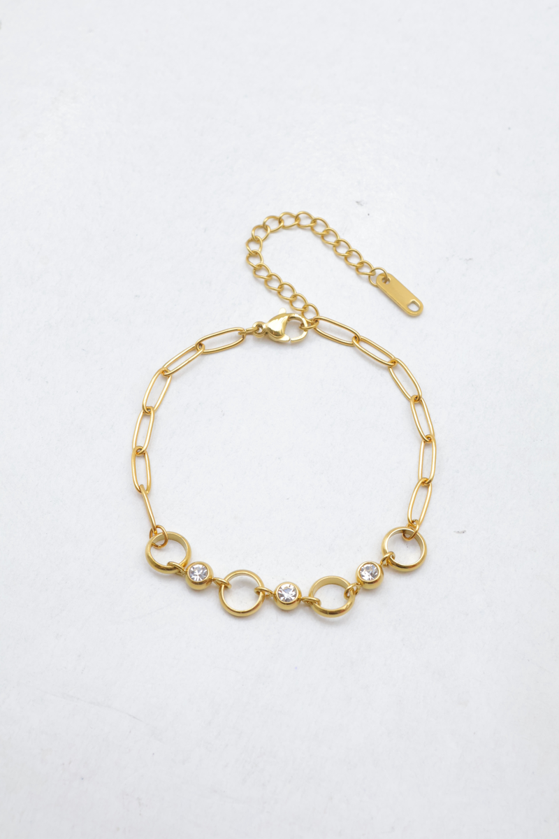 Edelstahl-kettenarmband mit rechteckigen gliedern, glatten ringen und gefassten strasssteinen