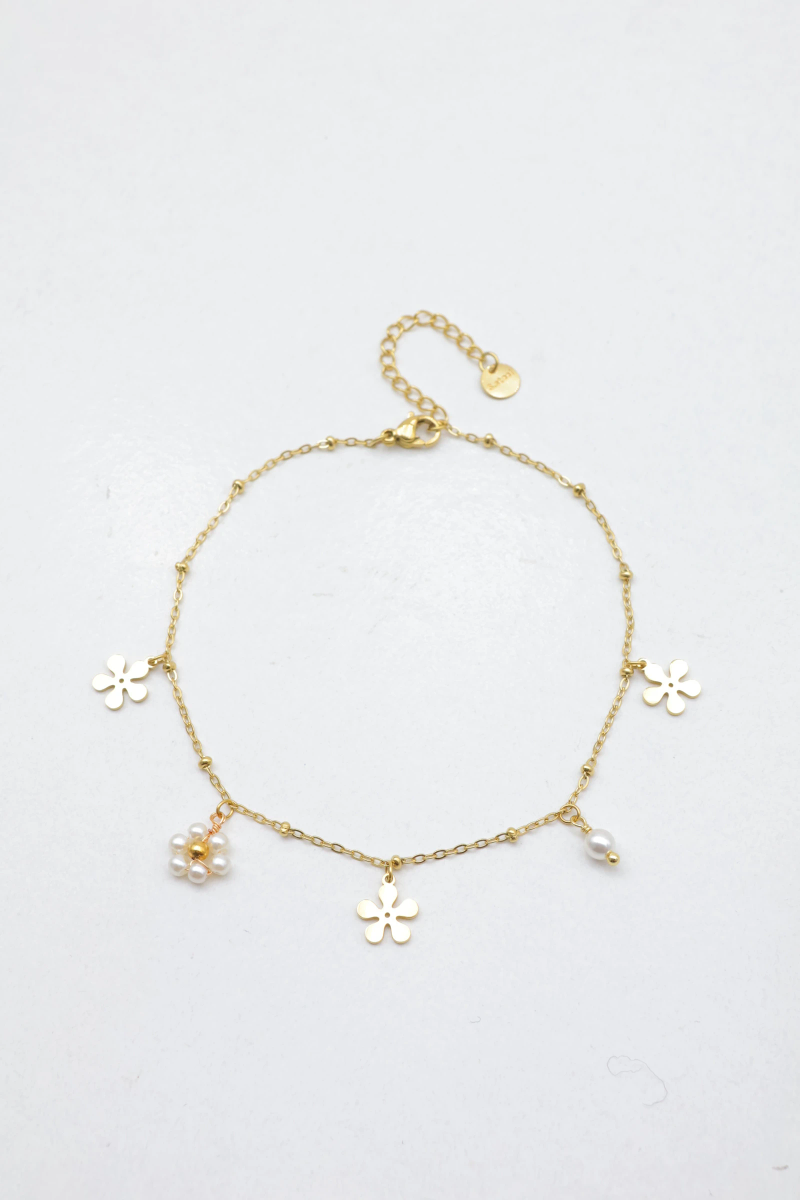 Chaîne de cheville fleurs et perles
