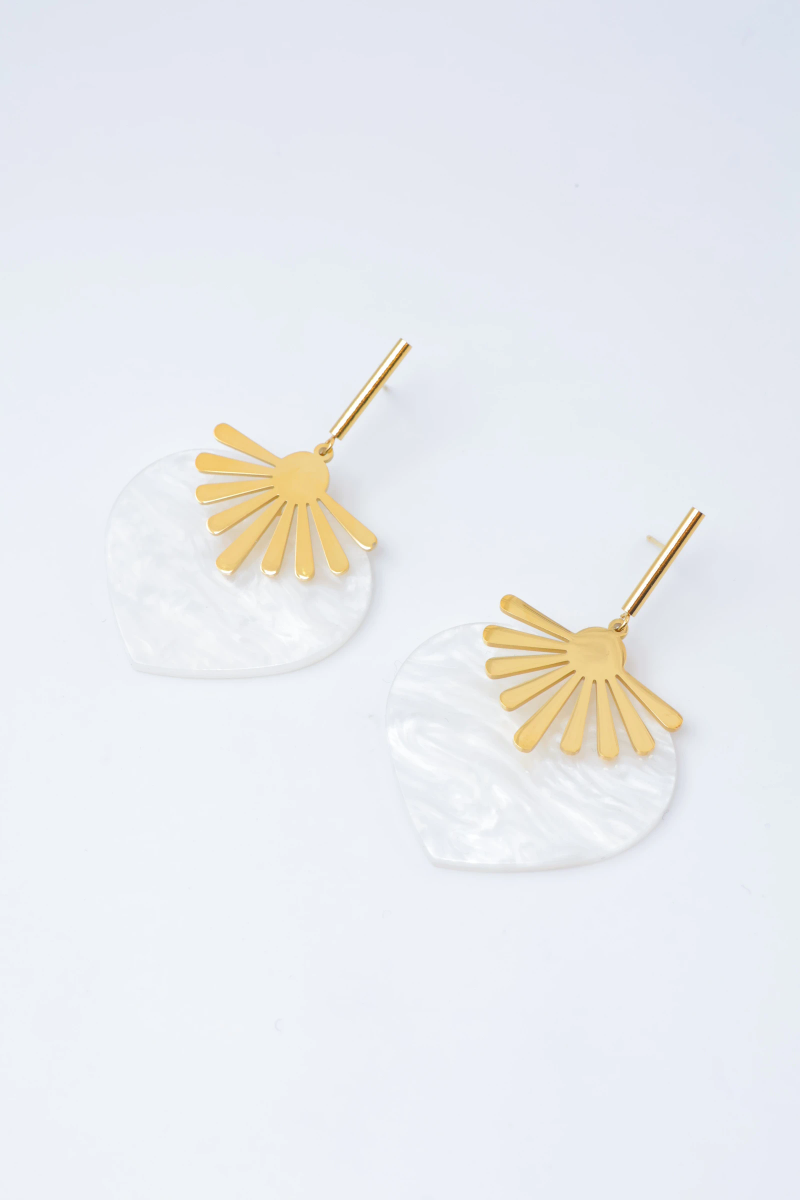Boucles d'oreilles cœur résine et éventail 2