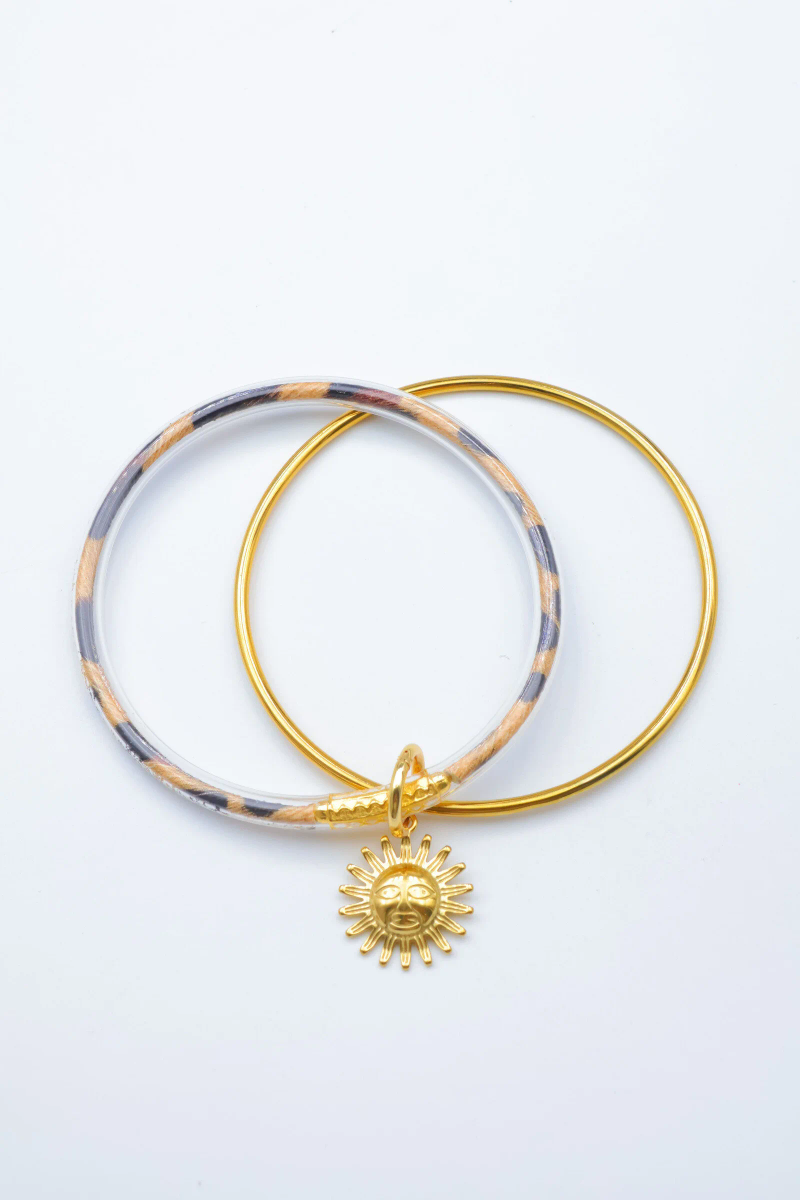 Bracelet jonc double en acier inoxydable – Breloque soleil 2