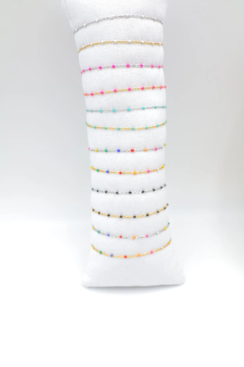 Lot de 12 bracelets en acier inoxydable avec coussin — Multicolore