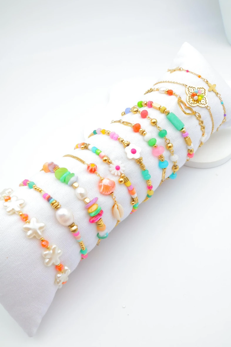 Lot de 12 bracelets en acier inoxydable avec coussin — Multicolore