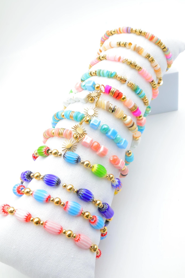 Lot de 12 bracelets en acier inoxydable avec coussin — Multicolore