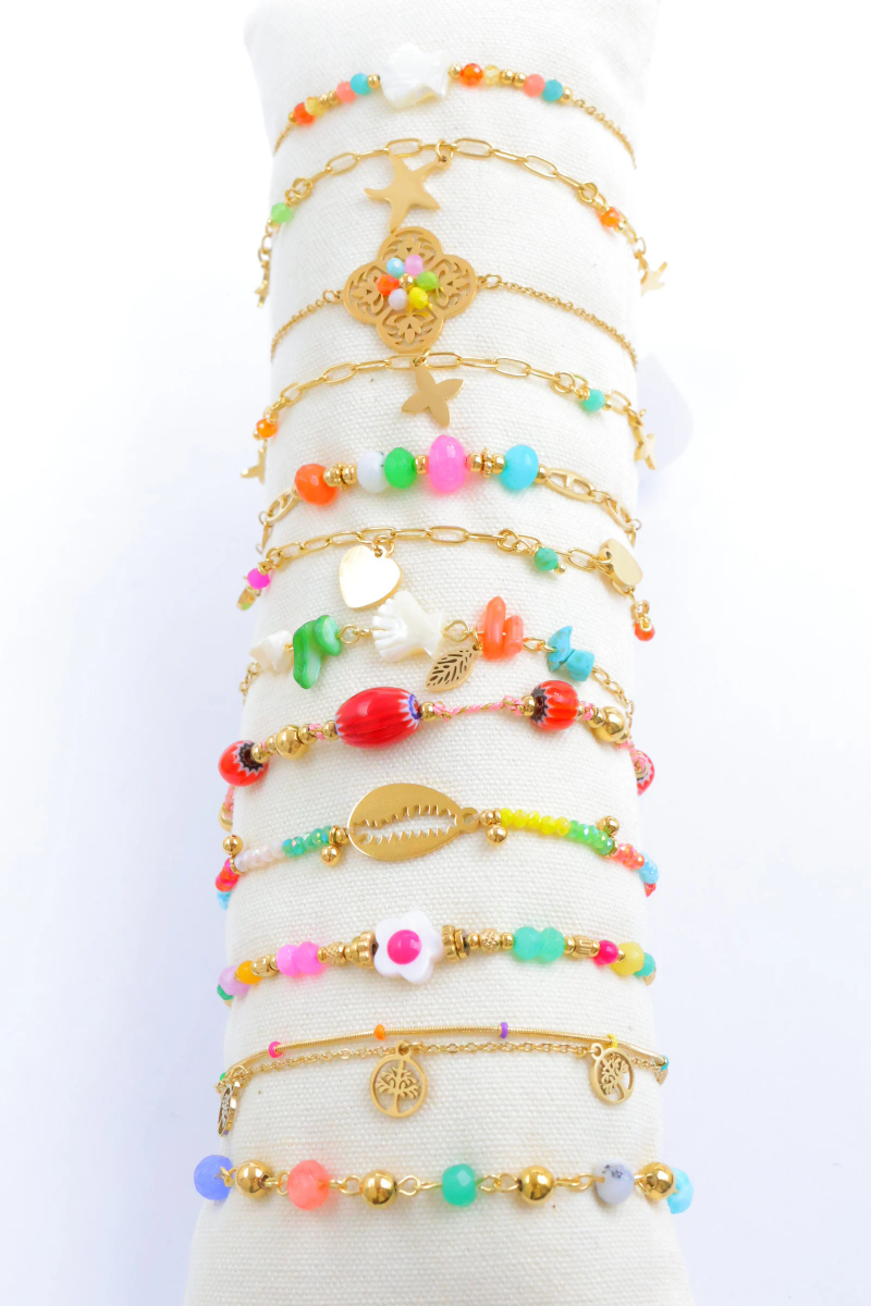 Set of 12 stainless steel bracelets with cushion — Multicolor