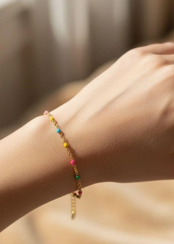 Bracelet with links and enameled stones — Multicolor