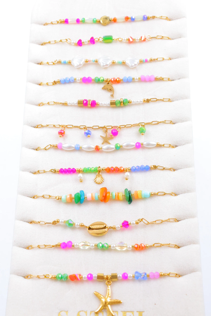 Set of 12 stainless steel bracelets with display — Multicolor