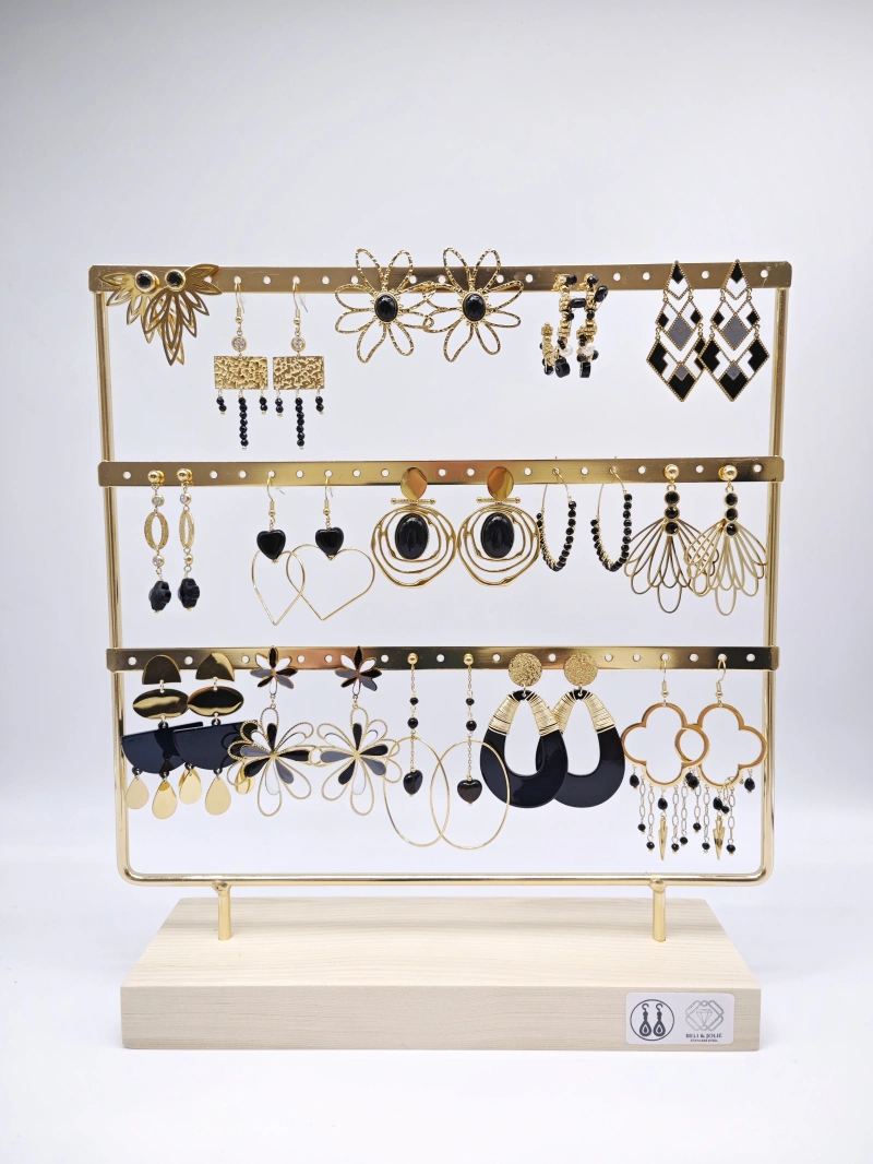 Lot de 15 boucles d'oreilles en acier inoxydable avec présentoir