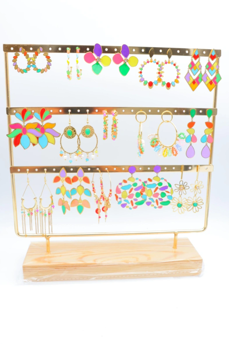Lot de 15 boucles d'oreilles en acier inoxydable avec présentoir