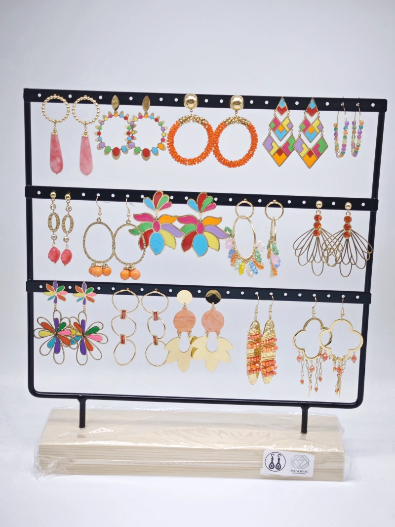 Lot de 15 boucles d'oreilles en acier inoxydable avec présentoir