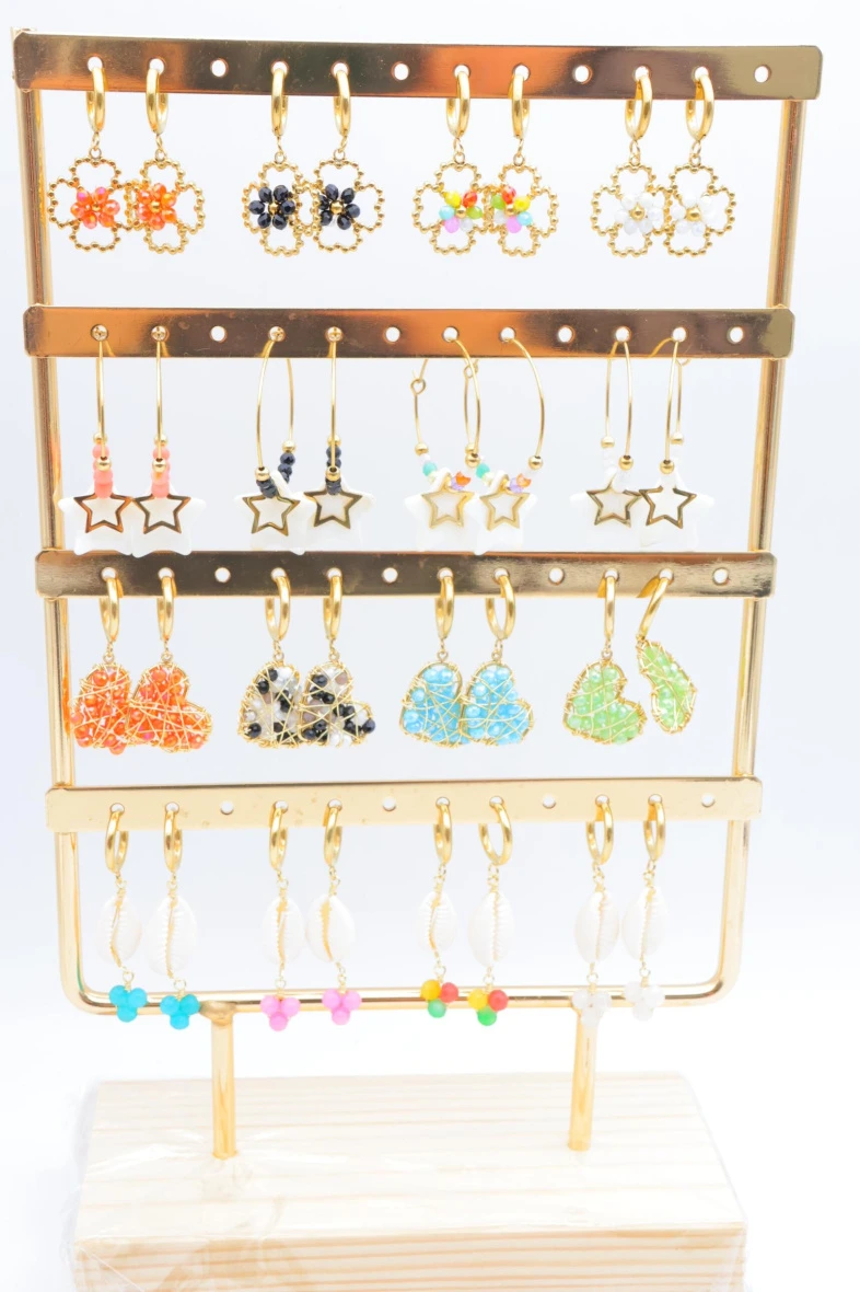 Set of 16 earrings with display — Multicolor